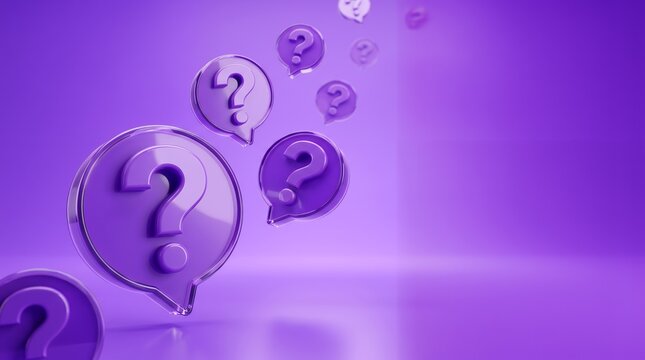 Floating 3D Purple Question Mark Speech Bubble Icons Abstract Background