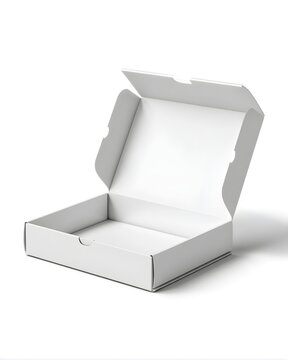Matte white cardboard mailer box with tuck-in flaps, shipping packaging mockup isolated on white background