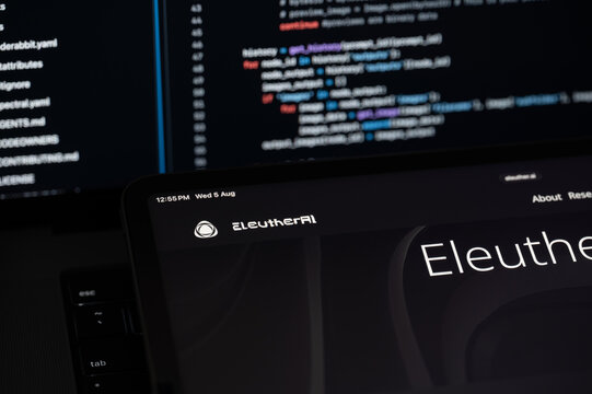 EleutherAI company web page on program code background