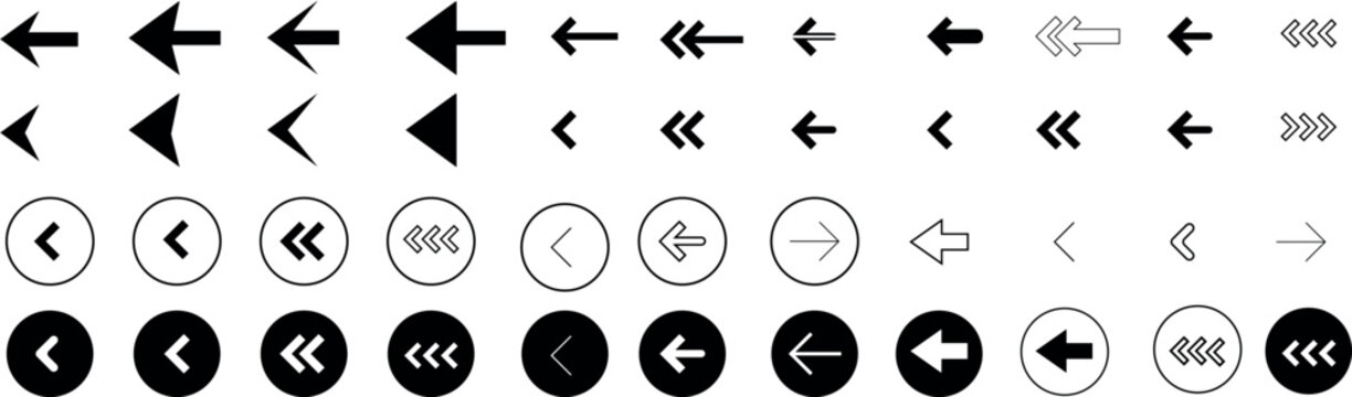 Arrow icon vector set featuring modern simple directional cursor collection and black arrow signs in circle button style for user interface illustration design
