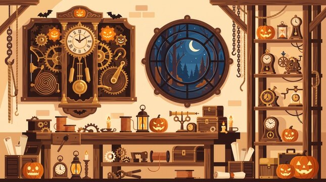 Spooky halloween clockmaker s workshop