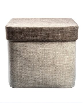 Neutral fabric storage box with lid, home organization item isolated on white background