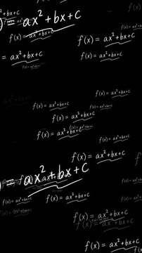 Scientific math vertical, math theory formulas isolated flying alpha channel animation Vertical Mathematics formula equation dynamically animate background 4K video