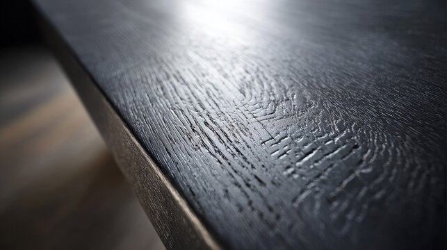 Close-up of dark, exotic ebony wood grain with intense black color and natural texture