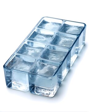 Plain silicone ice cube tray rectangular grid, freezer accessory isolated on white background