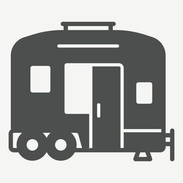 Trailer solid icon, mini home, family transport concept. Vector graphics. People transportation sign with glyph style icon for mobile or web design