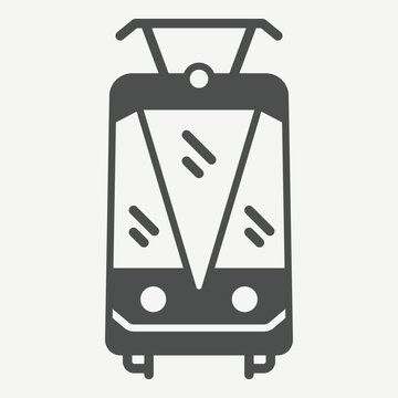 Tram solid icon, tram line, city transport concept. Vector graphics. Public transport sign with glyph style icon for mobile or web design