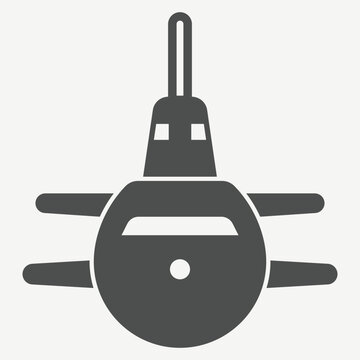 Submarine solid icon, underwater transport, navy concept. Vector graphics. Underwater travel, boat sign with glyph style icon for mobile or web design