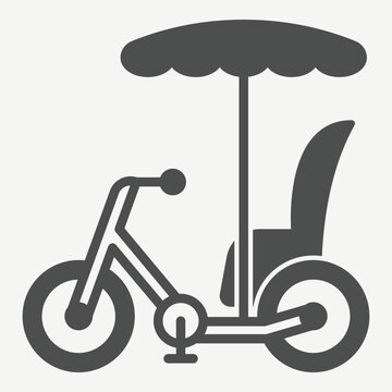 Rickshaw bike solid icon, traditional cycle rickshaw concept. Vector graphics. Traditional, city transport sign with glyph style icon for mobile or web design