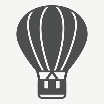 Hot air balloon solid icon, hot air balloons, aerial view concept. Vector graphics. Scenic travel, air transport sign with glyph style icon for mobile or web design