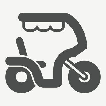 Rickshaw bike solid icon, cycle rickshaw, city transport concept. Vector graphics. Local transport sign with glyph style icon for mobile or web design