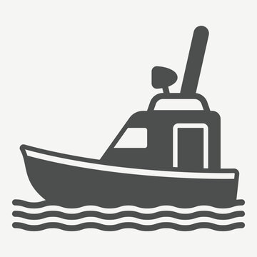 Motorboat solid icon, fishing boat concept. Vector graphics. Waterway travel, water transport sign with glyph style icon for mobile or web design