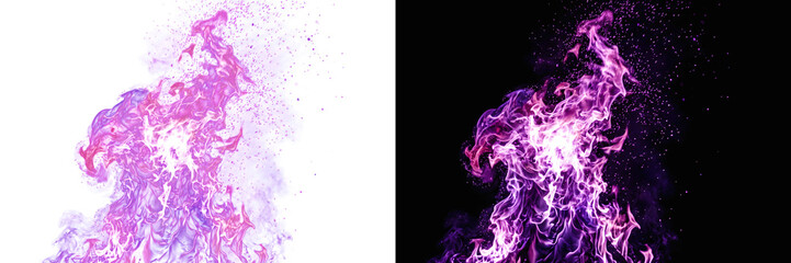 Fototapeta premium Glowing Purple and Pink Magic Fire Flames Isolated on Black and White Backgrounds