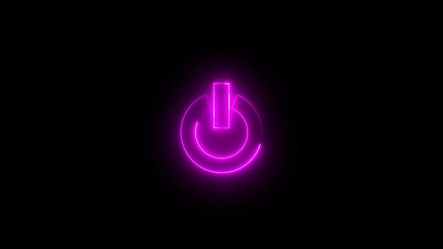 Neon Power button icon animation glowing pink color shutdown switch screen turn on off button computer mobile phone startup stop sign closed icon on black background