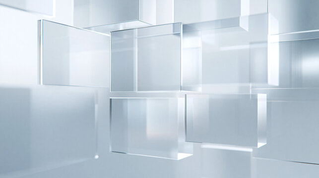 Abstract 3D Transparent Glass Cubes Modern Background