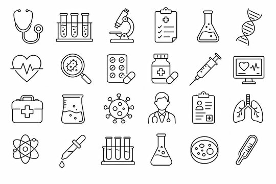 Set of simple black line icons for various business and technology concepts