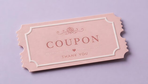 Pink floral coupon card with rose emblem for romantic gifts and vouchers.