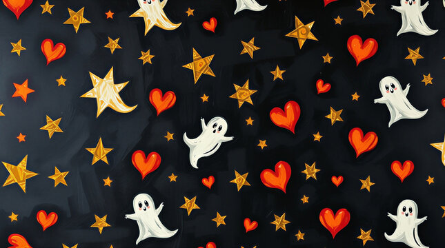 Halloween Pattern Background with Spooky Decorations