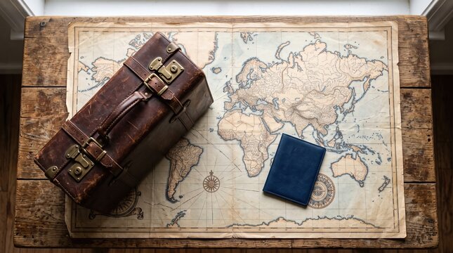 Travel Planning with Old Map and Suitcase