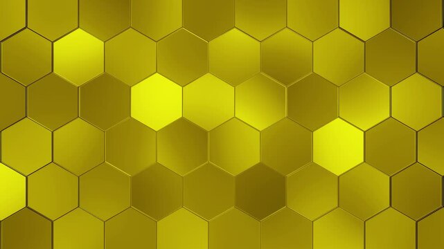 Yellow Gold Hexagon Metallic Tiles Abstract Animated Background Loop