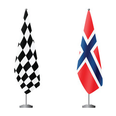 Fototapeta premium Checkered and Norway flags on flagpoles for official ceremonies and meetings, transparent background vector