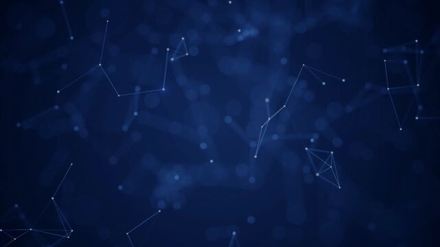 Connected digital nodes moving through deep blue space in this abstract motion footage creating beautiful network patterns and scientific graphics