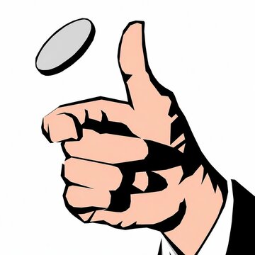 Hand giving thumbs up with coin flipping in air