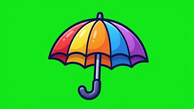 Colorful cartoon umbrella opening and closing animation on green screen background