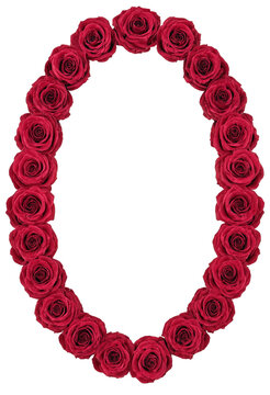 Beautiful oval frame made of vibrant red roses perfectly arranged in a circle design