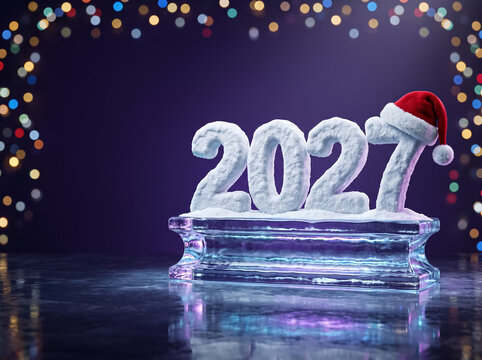 snow and ice 2027 numbers on glowing lights background