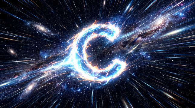 Dynamic Letter C Formed by Energetic Plasma in Deep Space with Star Trails