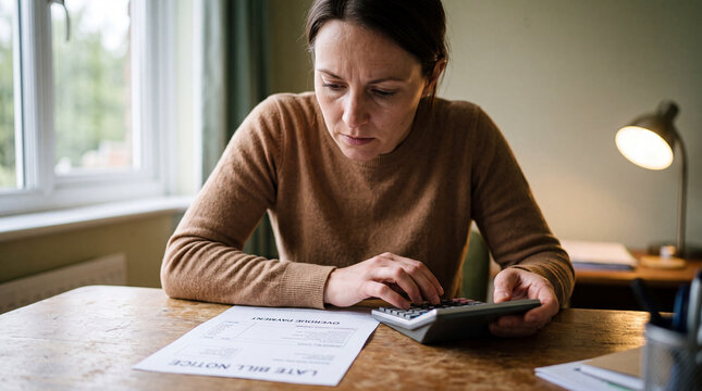 Person Reviewing Late Bill With Calculator