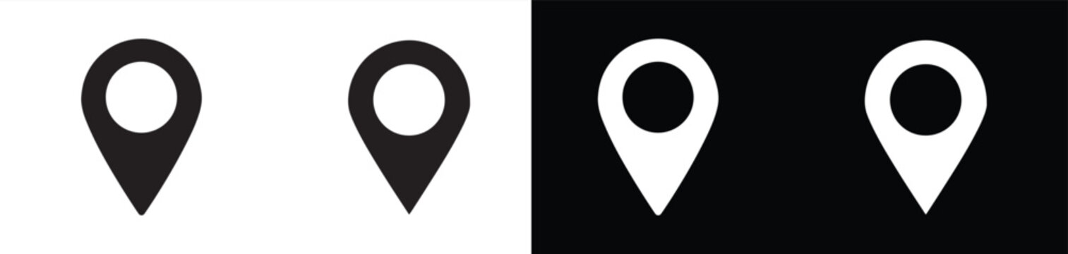 location pin icons with circular center dots displayed side by side for digital maps and app design