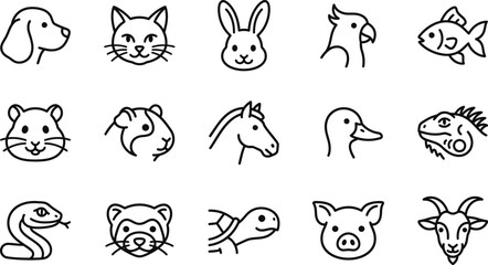 Naklejka premium Expressive animal heads line art collection