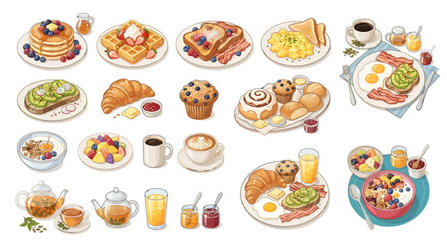 Cozy weekend breakfast and brunch vector illustration