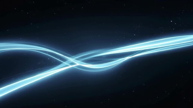 Mesmerizing video of elegant blue light waves flowing through a vast cosmic space with smooth motion and glowing effects