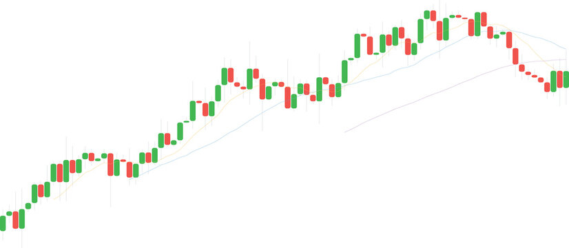 Financial stock market candlestick chart showing a steady bullish uptrend with red and green bars isolated on transparent background for professional trading analysis, data visualization, and web desi
