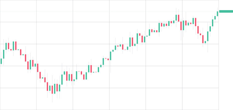 Financial stock market candlestick chart showing a bullish upward trend with green and red bars isolated on transparent background for professional business data analysis and investment trading report