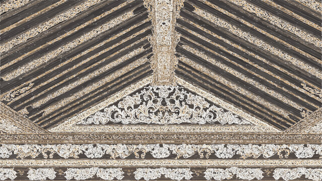 Brown Gold Vector Javanese Joglo Roof Ceiling Ornamental Pattern