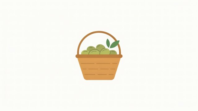 A flat vector illustration of a woven basket filled with fresh green olives with basket with basket