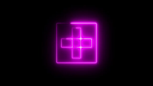 Neon plus sign icon animation glowing pink color neon sign positive mathematic accountancy calculating icon sign symbol on black background	
