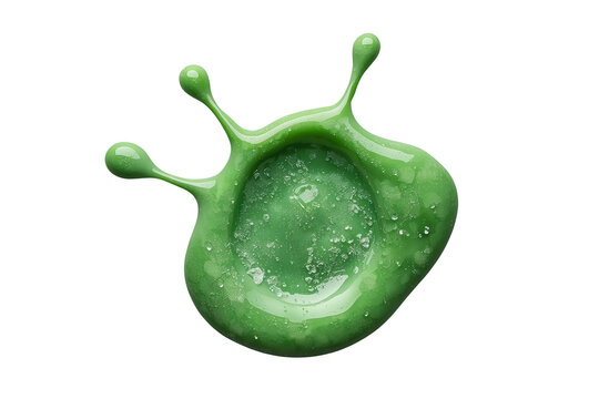 Glossy green liquid splash with droplets