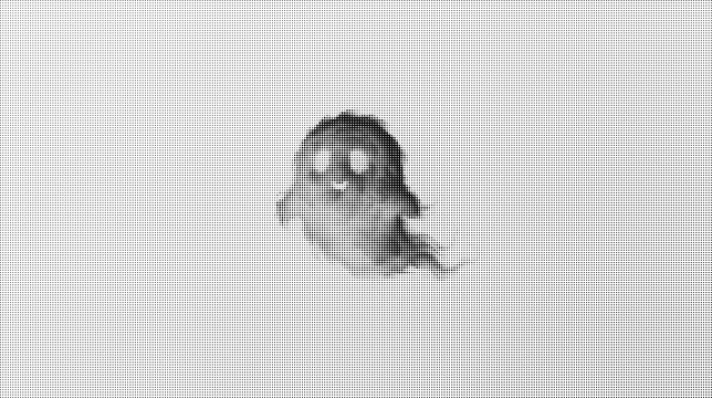 A halftone pattern illustration of a ghost figure isolated on transparent background
