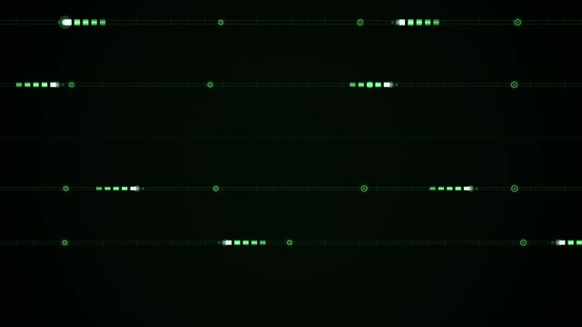 Seamless looping tech background with glowing green data lines and digital elements on dark abstract pattern