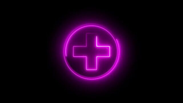 Neon plus sign icon animation glowing pink color neon sign positive mathematic accountancy calculating icon sign symbol on black background	
