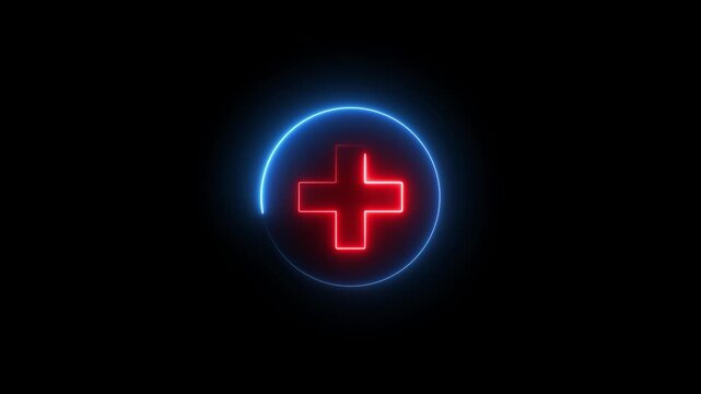 Neon plus sign icon animation glowing red and blue color neon sign positive mathematic accountancy calculating icon sign symbol on black background	