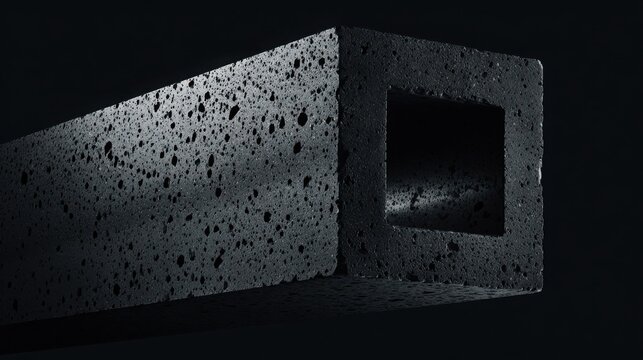 A precisely drilled narrow channel in a solid block of porous concrete material