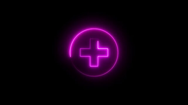 Neon plus sign icon animation glowing pink color neon sign positive mathematic accountancy calculating icon sign symbol on black background	
