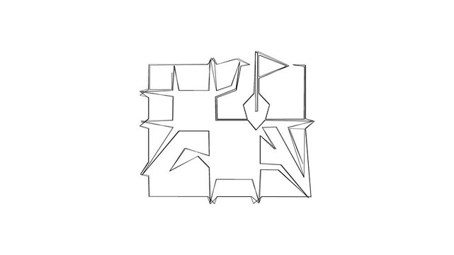 Minimalist geometric line art icon of a golf flag on a course.