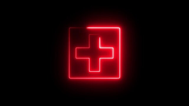 Neon plus sign icon animation glowing red color neon sign positive mathematic accountancy calculating icon sign symbol on black background	